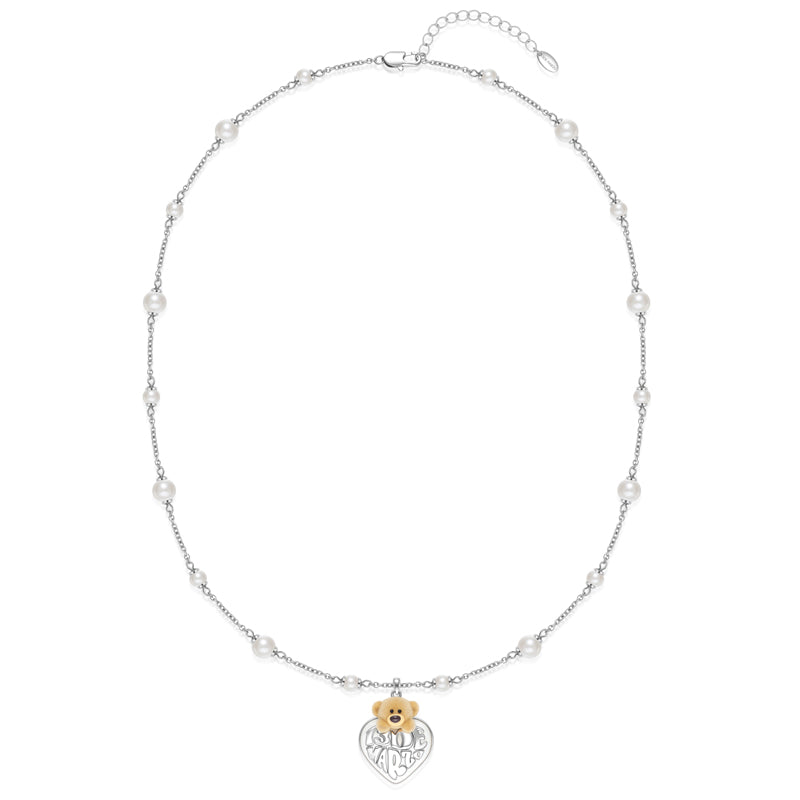 13DE MARZO Bear Heart Pearl Long Necklace - 13DE MARZO