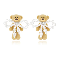 13DE MARZO Pearl Bow Bear Ear Stud