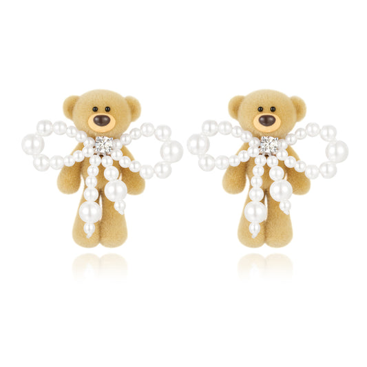 13DE MARZO Pearl Bow Bear Ear Stud - 13DE MARZO