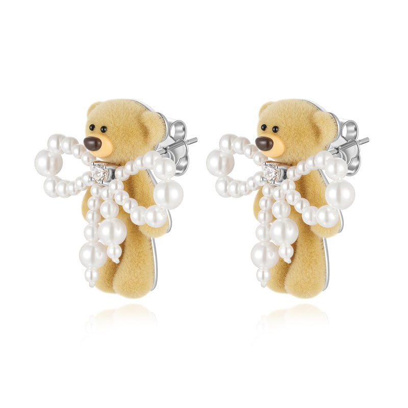 13DE MARZO Pearl Bow Bear Ear Stud - 13DE MARZO