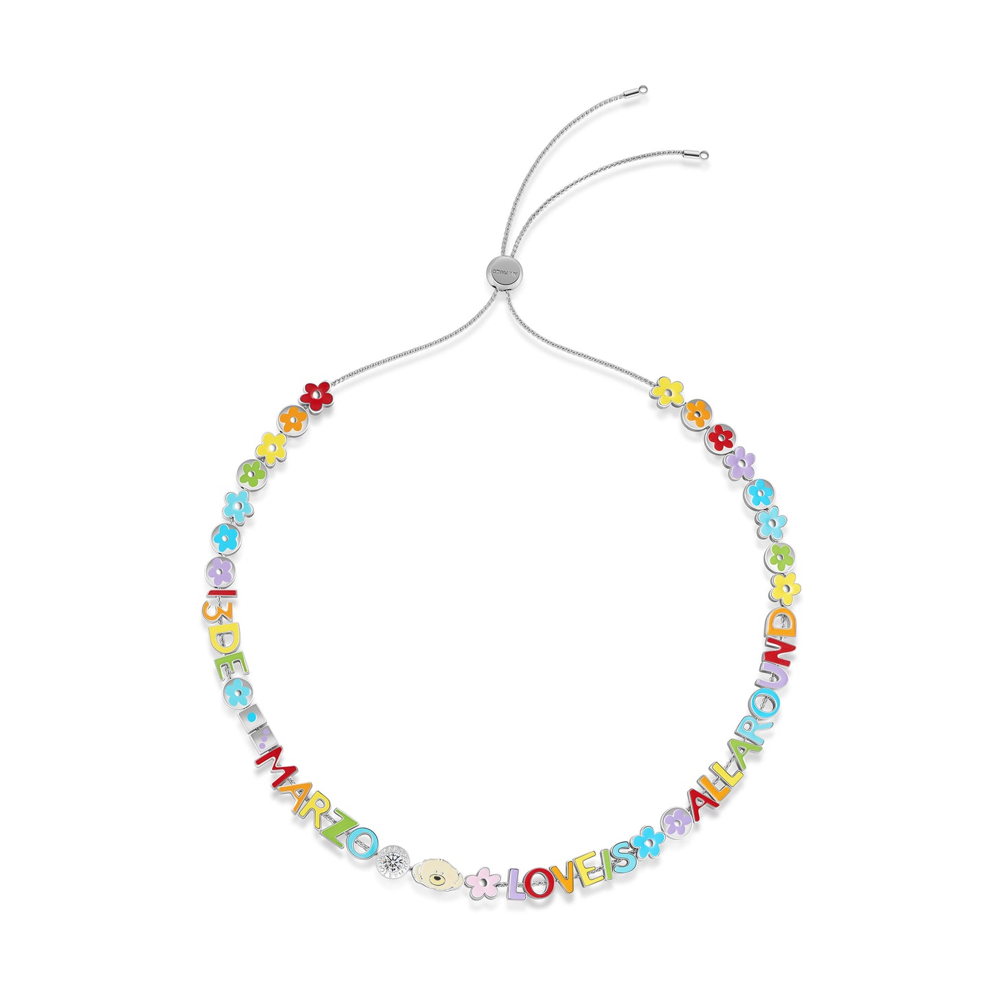 13DE MARZO Color Logo Floral Bear Beaded Necklace