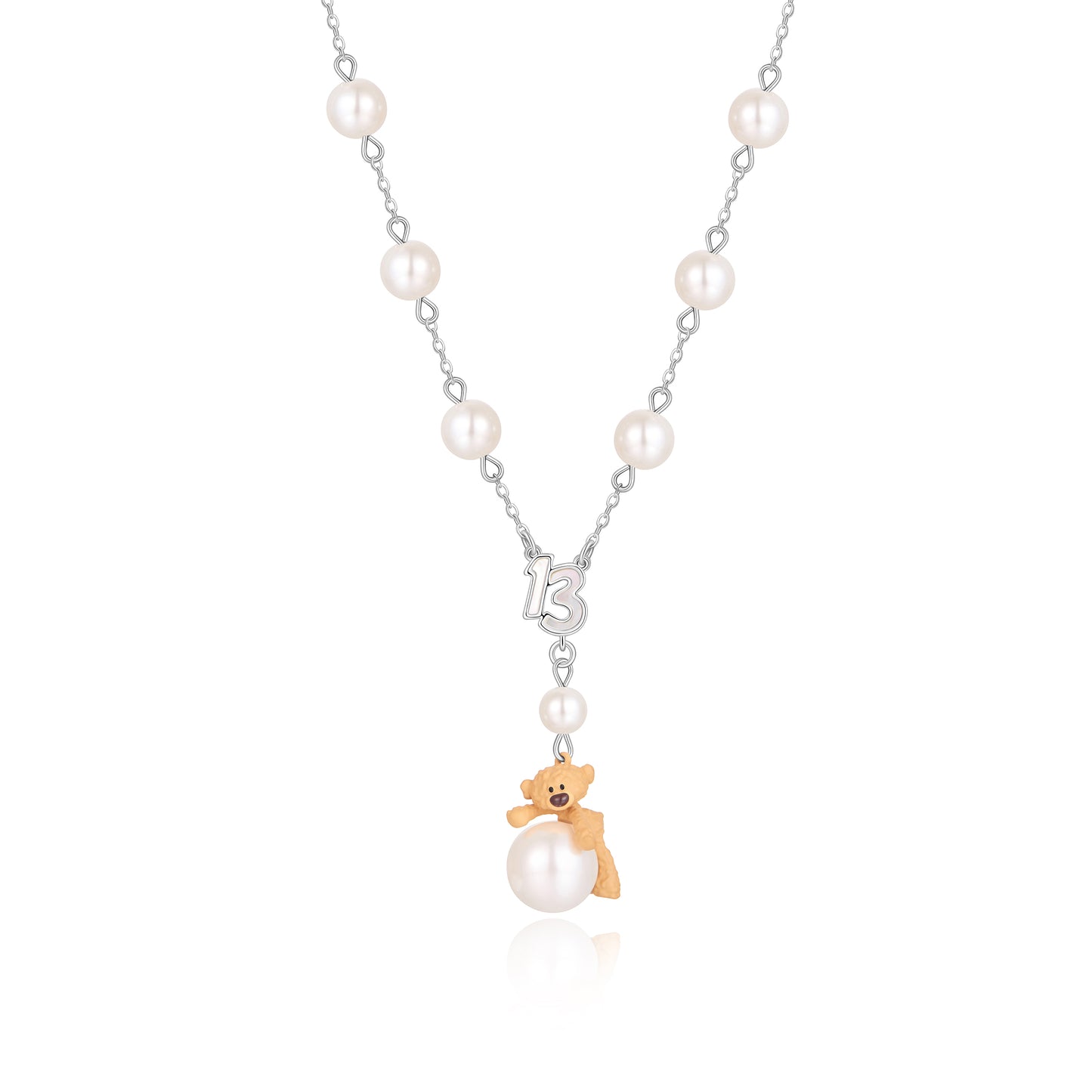 13DE MARZO Bear Prone Pearl Pendant Necklace