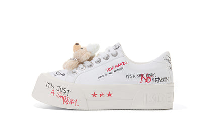 13DE MARZO Painted Canvas Shoes White