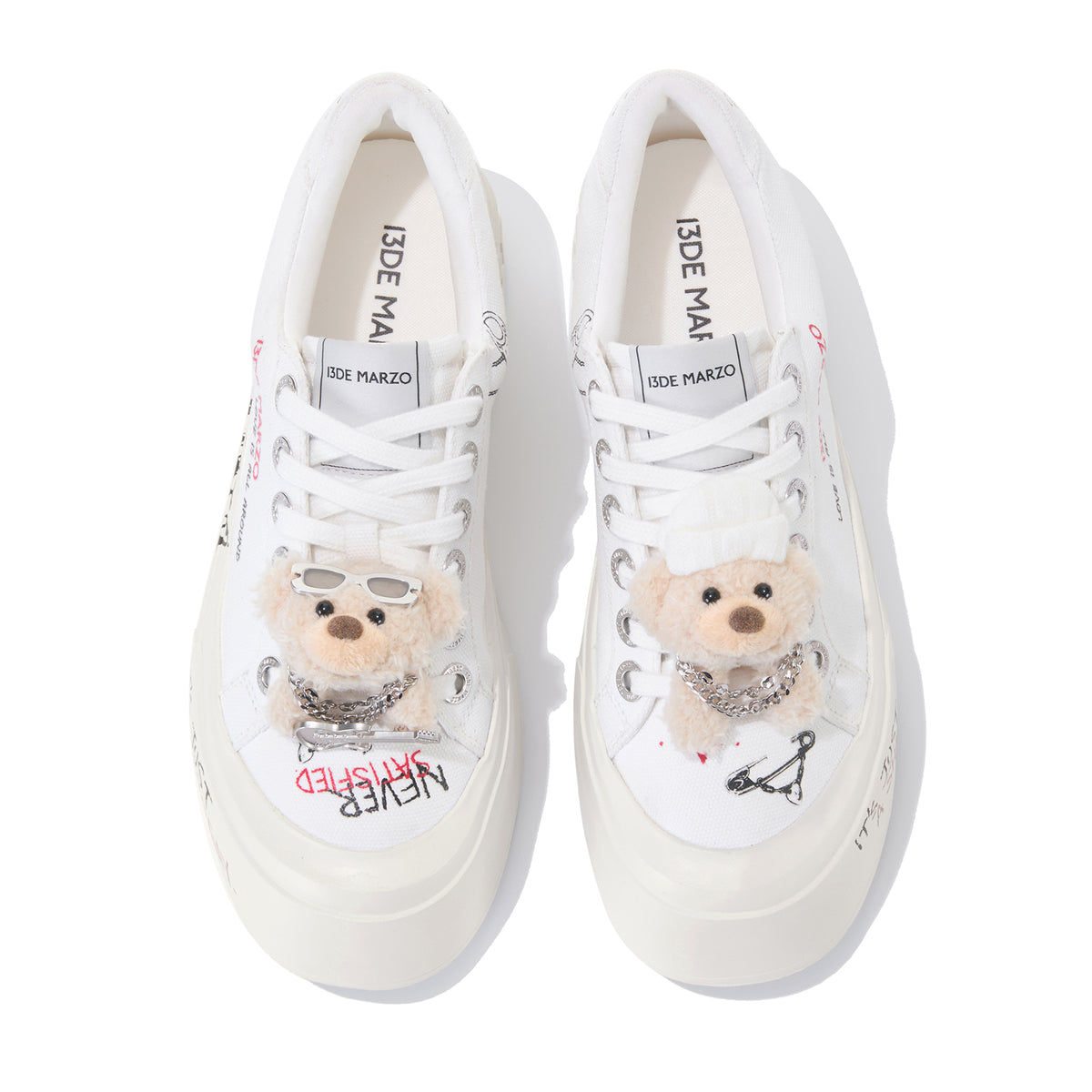 13DE MARZO Painted Canvas Shoes White