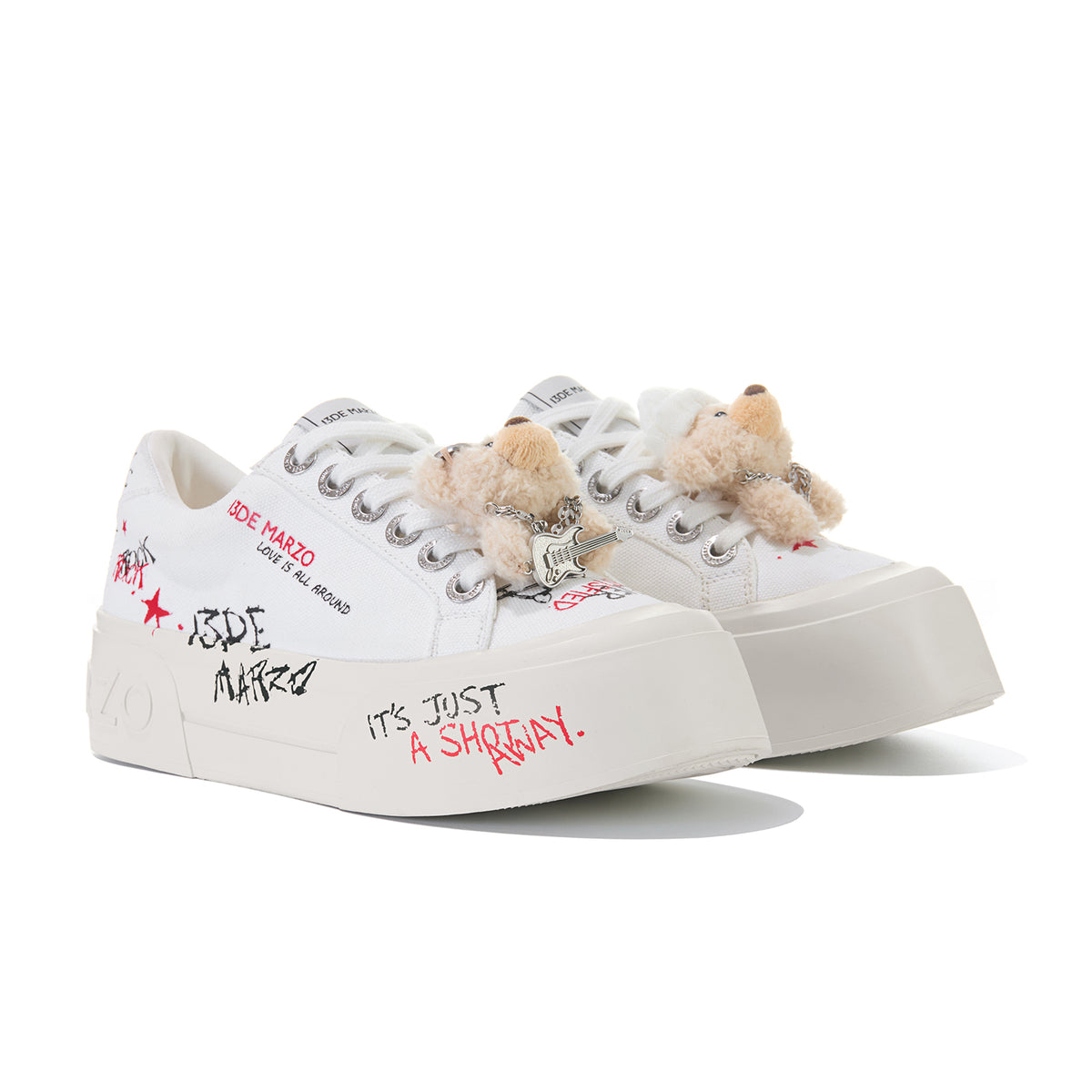 13DE MARZO Painted Canvas Shoes White
