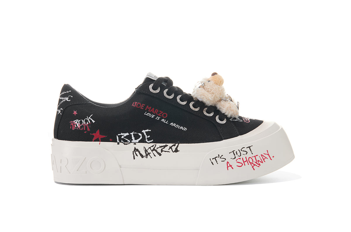 13DE MARZO Painted Canvas Shoes Black