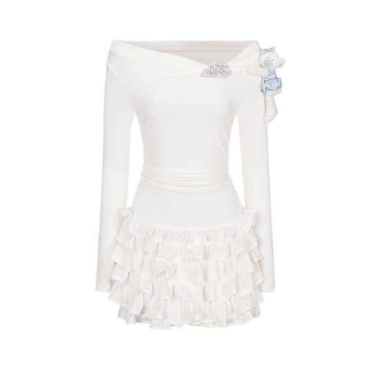 13DE MARZO Off-Shoulder Tiered Dress White