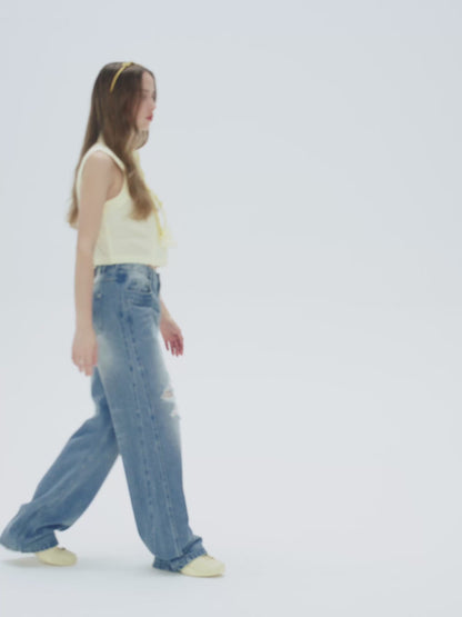 13DE MARZO Washed Broken Bear Jeans Black