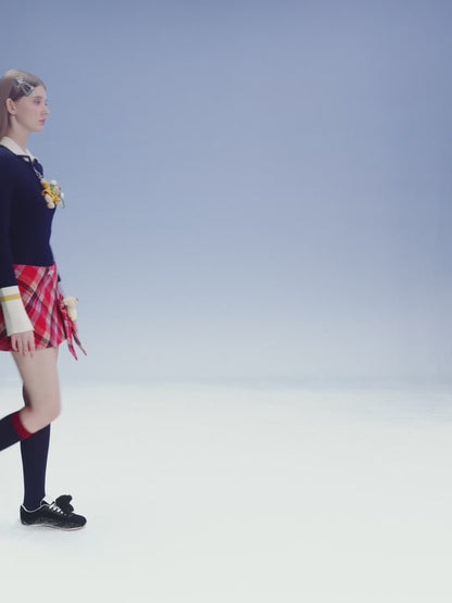 13DE MARZO Snow Bear Asymmetric Cuff Top Navy Blue