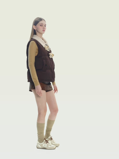 13DE MARZO Star Button Fur Collar Down Vest