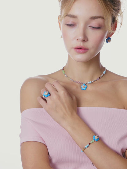 13DE MARZO Colorful Floral Bear Ring