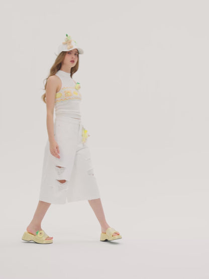 13DE MARZO Ripped Cropped Jeans Black