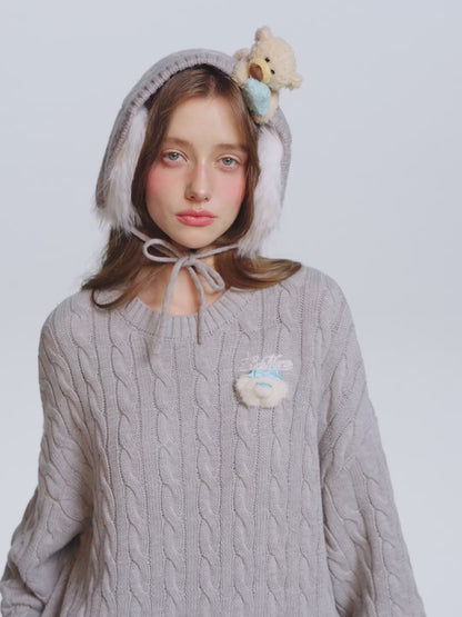 13DE MARZO Luminous Bear Star Tie Ear Warmer Beige