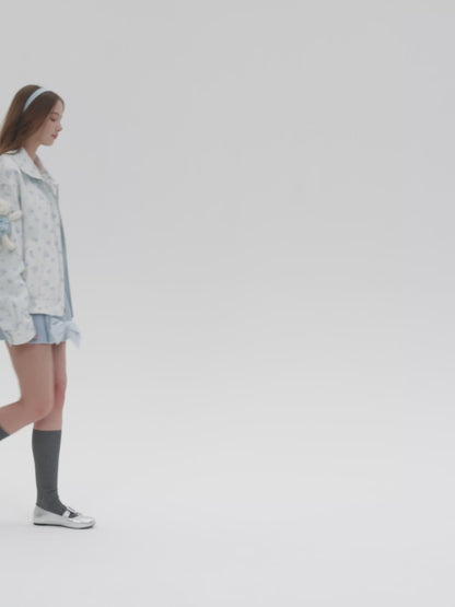 13DE MARZO Reversible Floral Print Jacket Blue