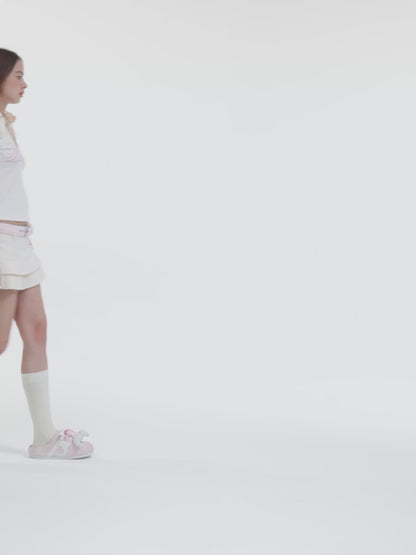 13DE MARZO Tiered Pleated Skort Beige