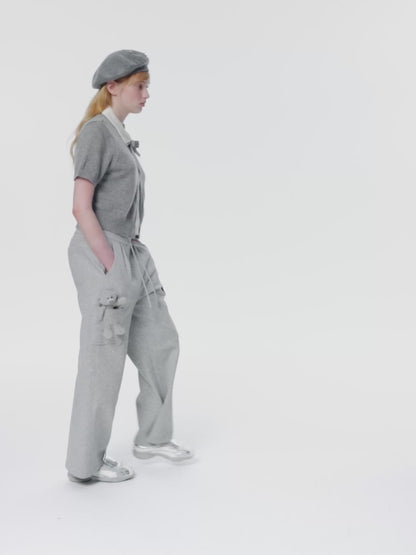 13DE MARZO Pocket Bear Wide-leg Sweatpants Grey