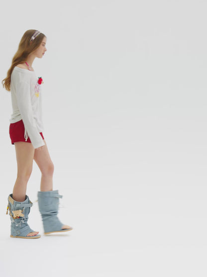 13DE MARZO Denim Flip-Flop Stacked Boots Blue
