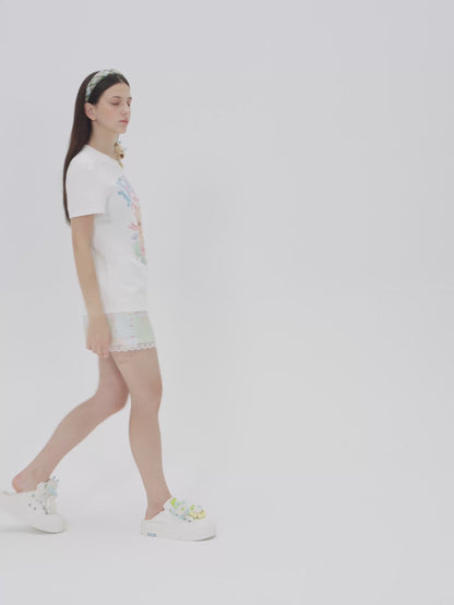 13DE MARZO Floral Butterfly Bear Backless Shoes Khaki