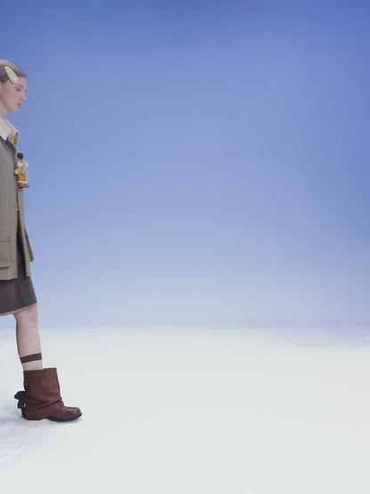 13DE MARZO Snow Bear Corduroy Mid Length Coat Green