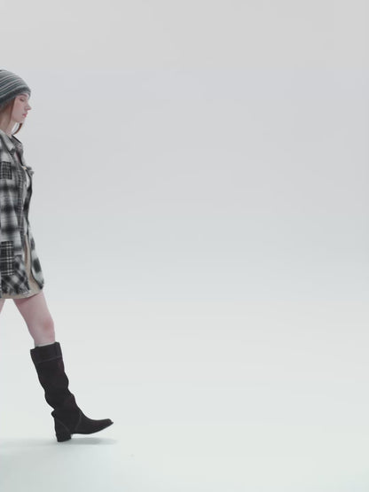 13DE MARZO Patchwork Plaid Distressed Shirt