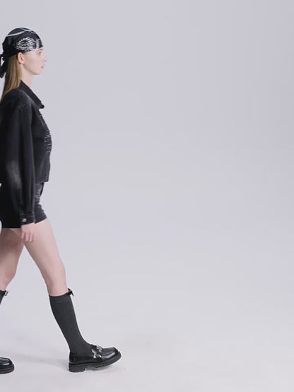 13DE MARZO Denim Frayed Embroidered Jacket