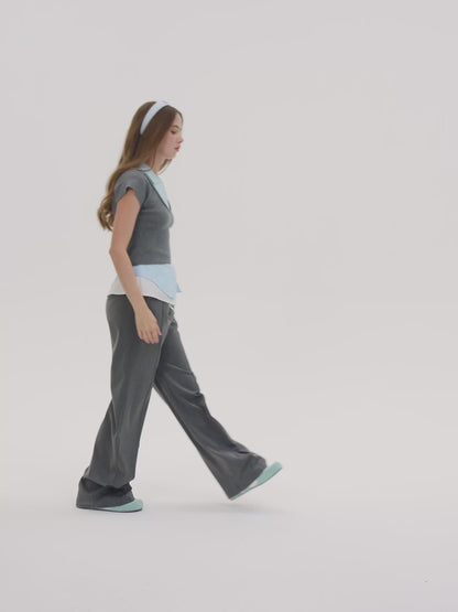 13DE MARZO Double-Layer Shirt Hem Trousers Grey