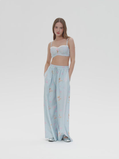 13DE MARZO All-Over Floral Print Loose Pants Beige