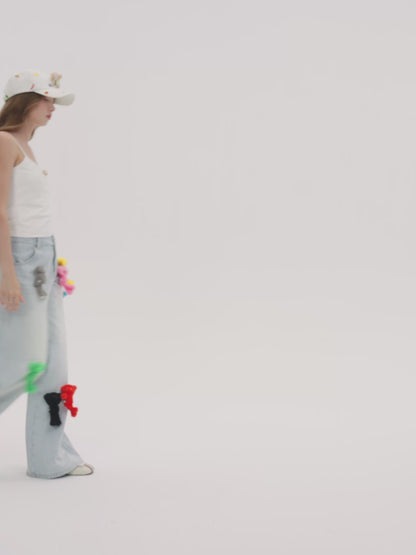 13DE MARZO Colorful All-Over Bear Print Jeans Blue