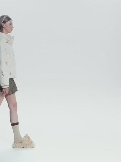 13DE MARZO All Over Flocked Bear Down Jacket Beige