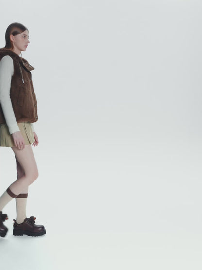 13DE MARZO Patchwork Down Hooded Vest Beige