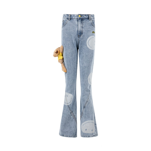 13DE MARZO Allover Smiley Thigh Palda Bear bootcut Jeans