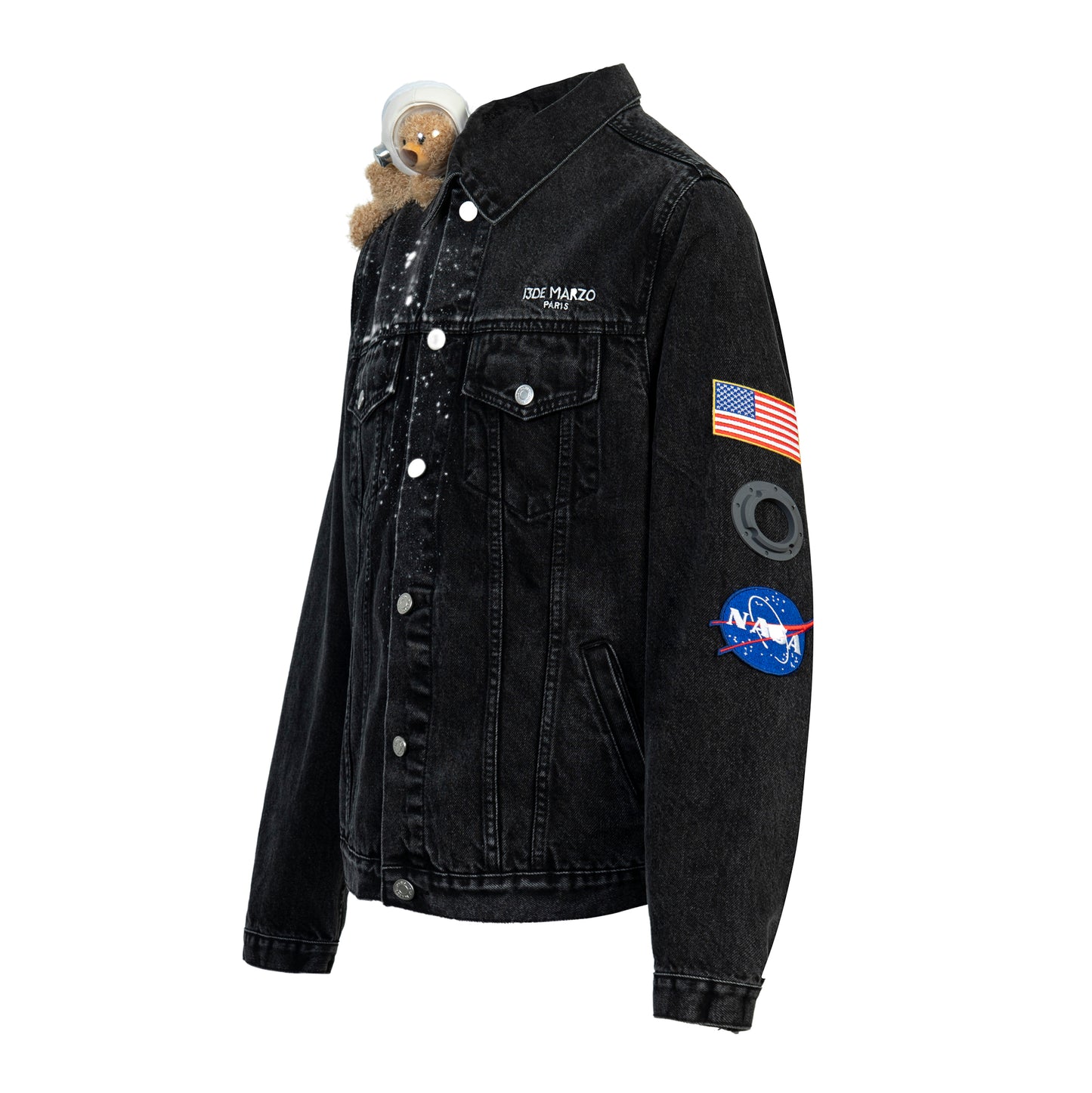 13DE MARZO 3M Industry Astronaut Shoulder Teddy Bear Denim Jacket