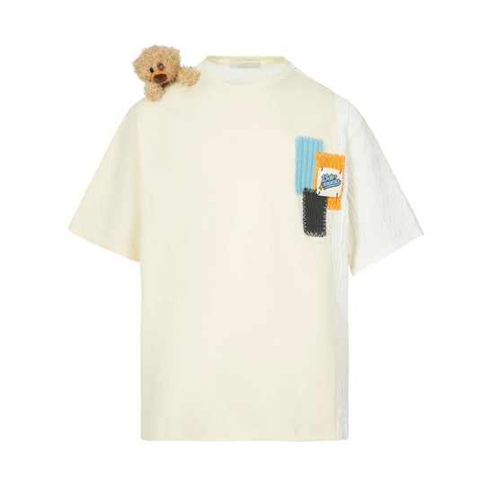 13DE MARZO Shoulder Bear Knit Patch T-shirt