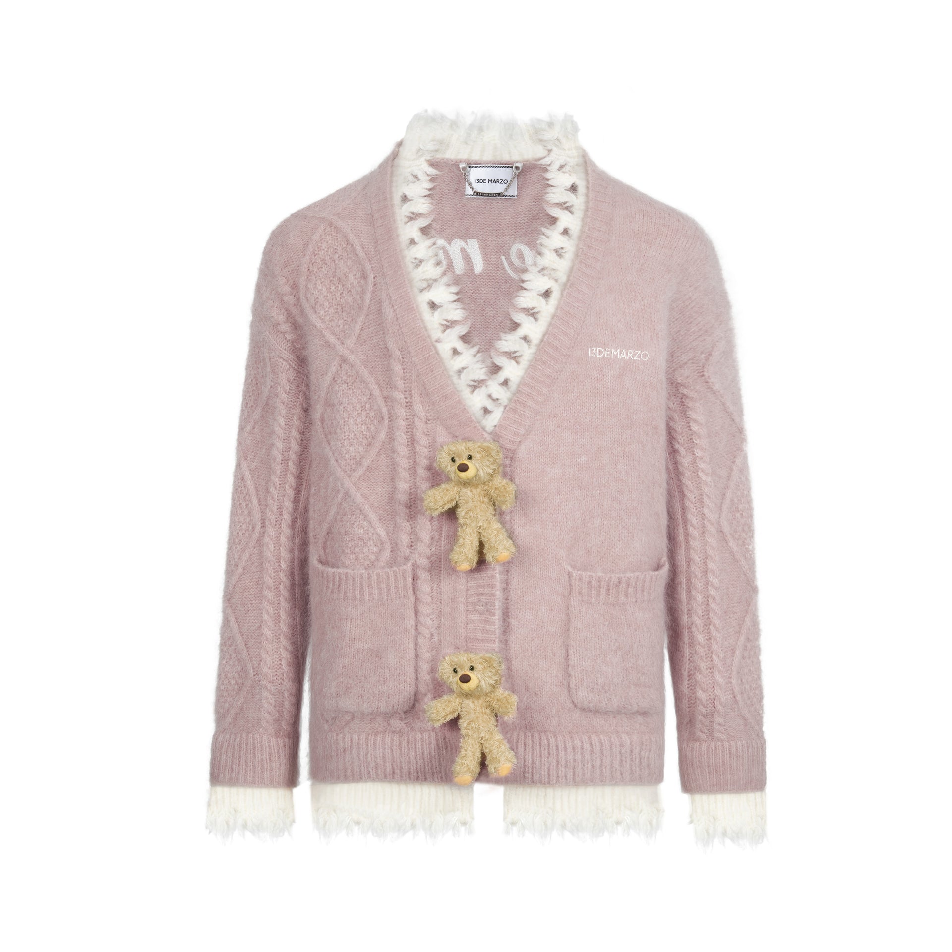 13DE MARZO Bear Button Unedged Cardigan