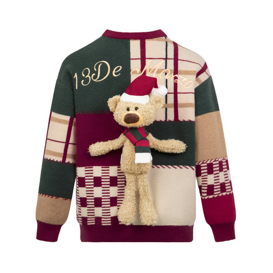 13DE MARZO Christmas Scarf Bear Plaid Sweater