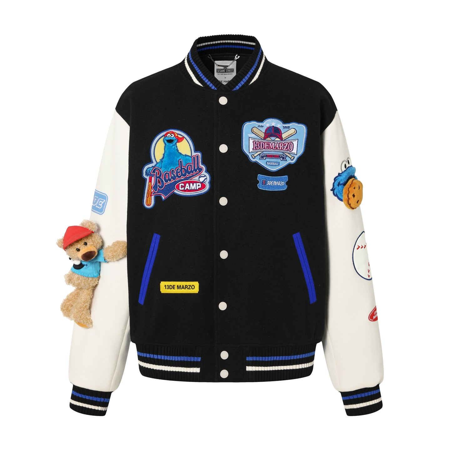 13DE MARZO Cookie Monster Bear Baseball Jacket