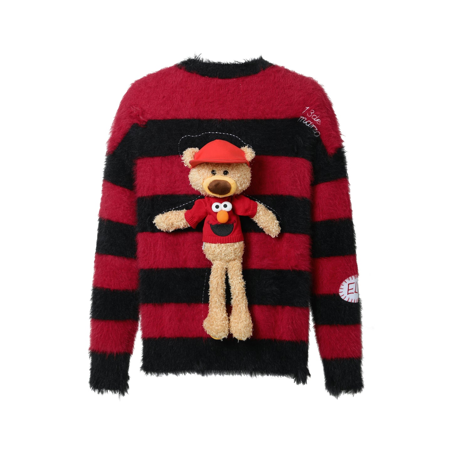 13DE MARZO Elmo Bear Artificial Fur Stripe Sweater