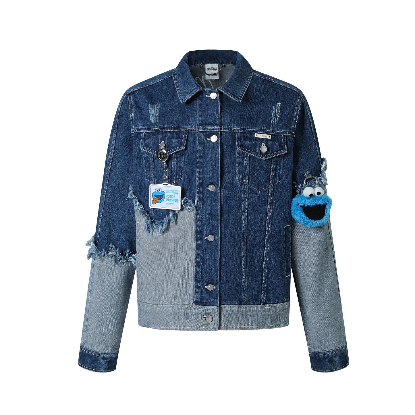13DE MARZO Cookie Monster Bear Patchwork Denim Jacket