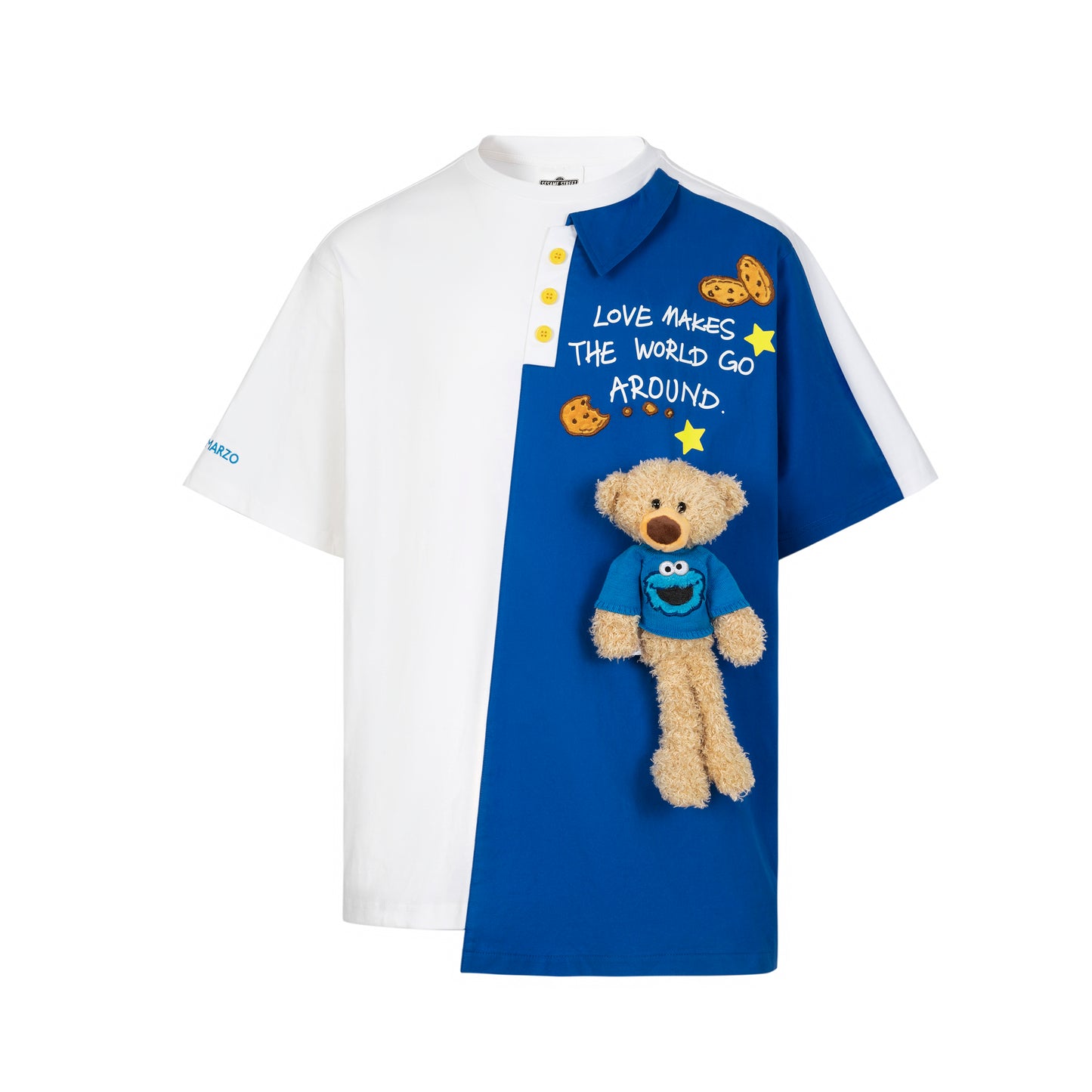 13DE MARZO Cookie Monster Bear Half Piece Patched T-shirt
