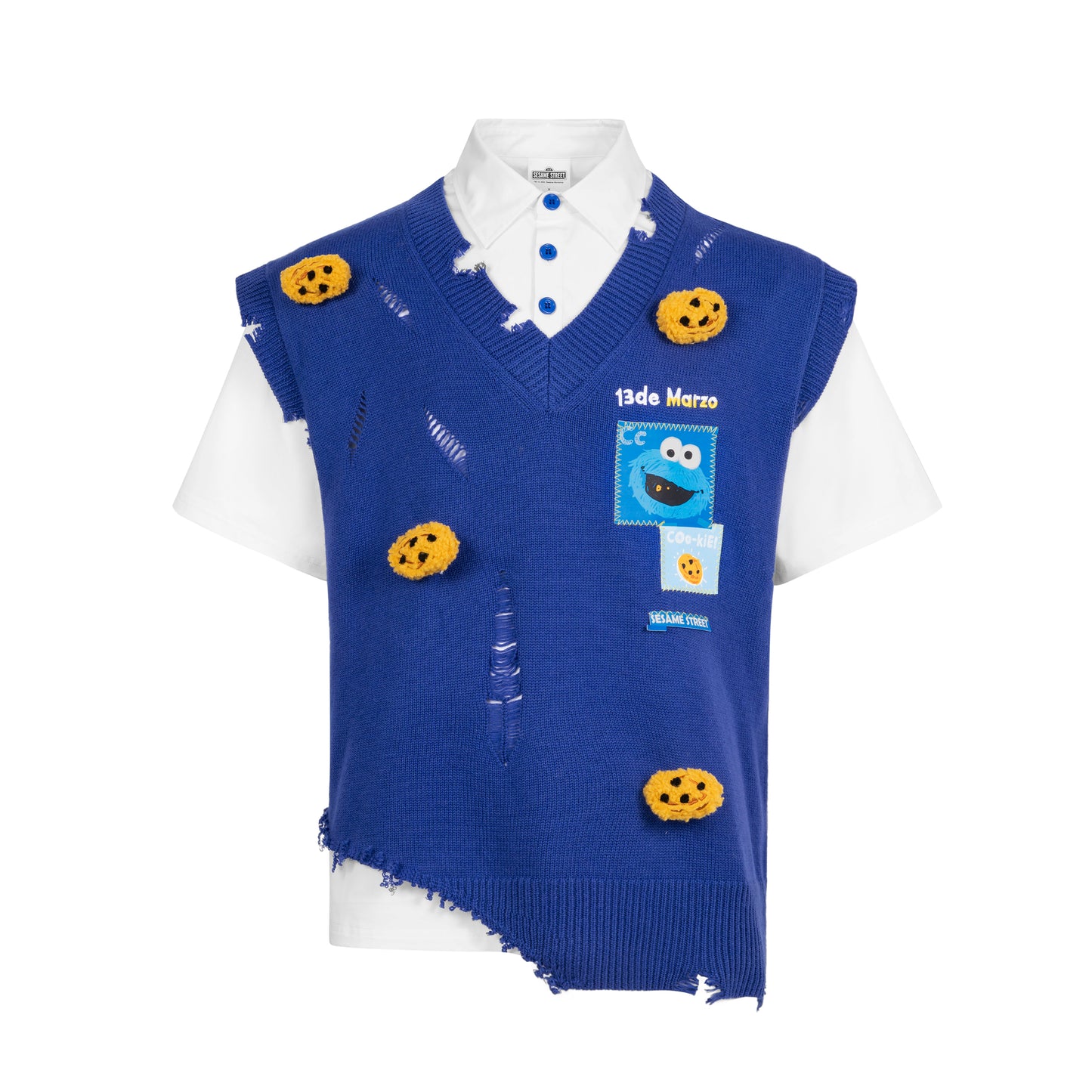 13DE MARZO Cookie Monster Knit Vest With T-shirt
