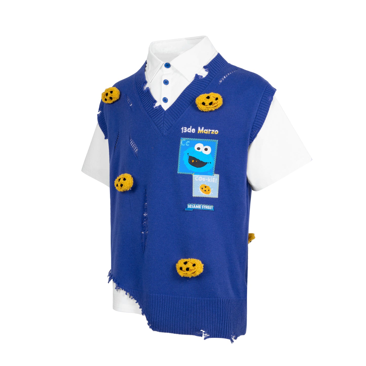 13DE MARZO Cookie Monster Knit Vest With T-shirt