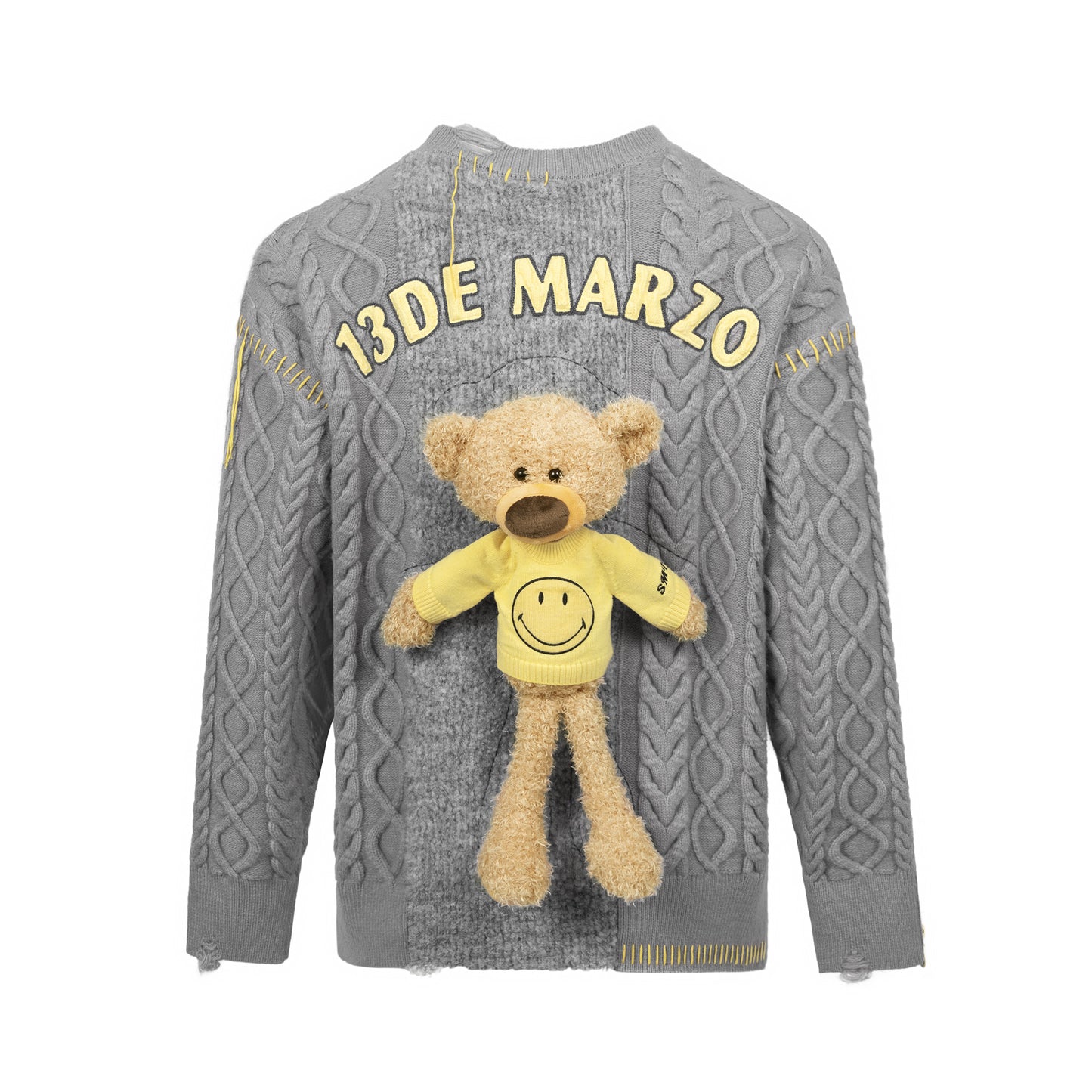13DE MARZO Bear Sleeve Zip Knit Sweater