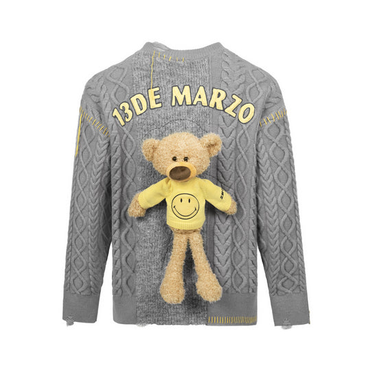 13DE MARZO Bear Sleeve Zip Knit Sweater