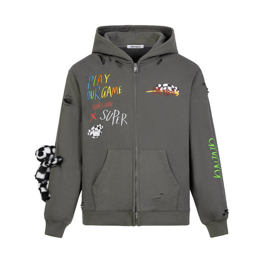 13DE MARZO Racing Graffiti Bear Zip Hoodie