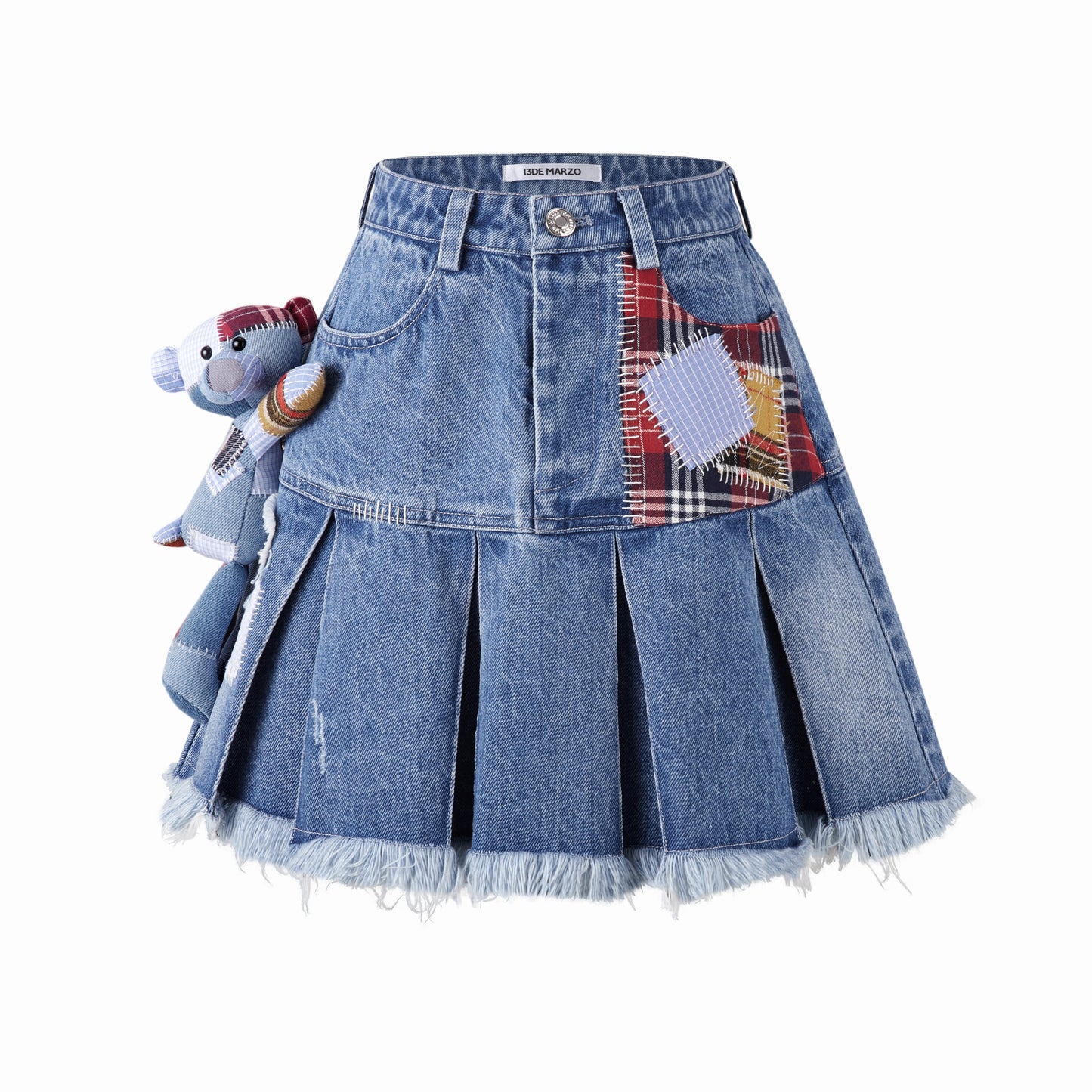 13DE MARZO Bear Patch Suture Denim Skirt