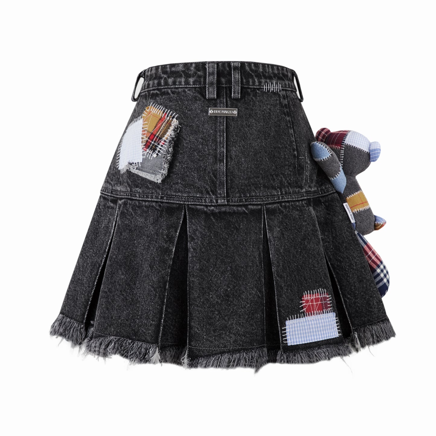 13DE MARZO Bear Patch Suture Denim Skirt