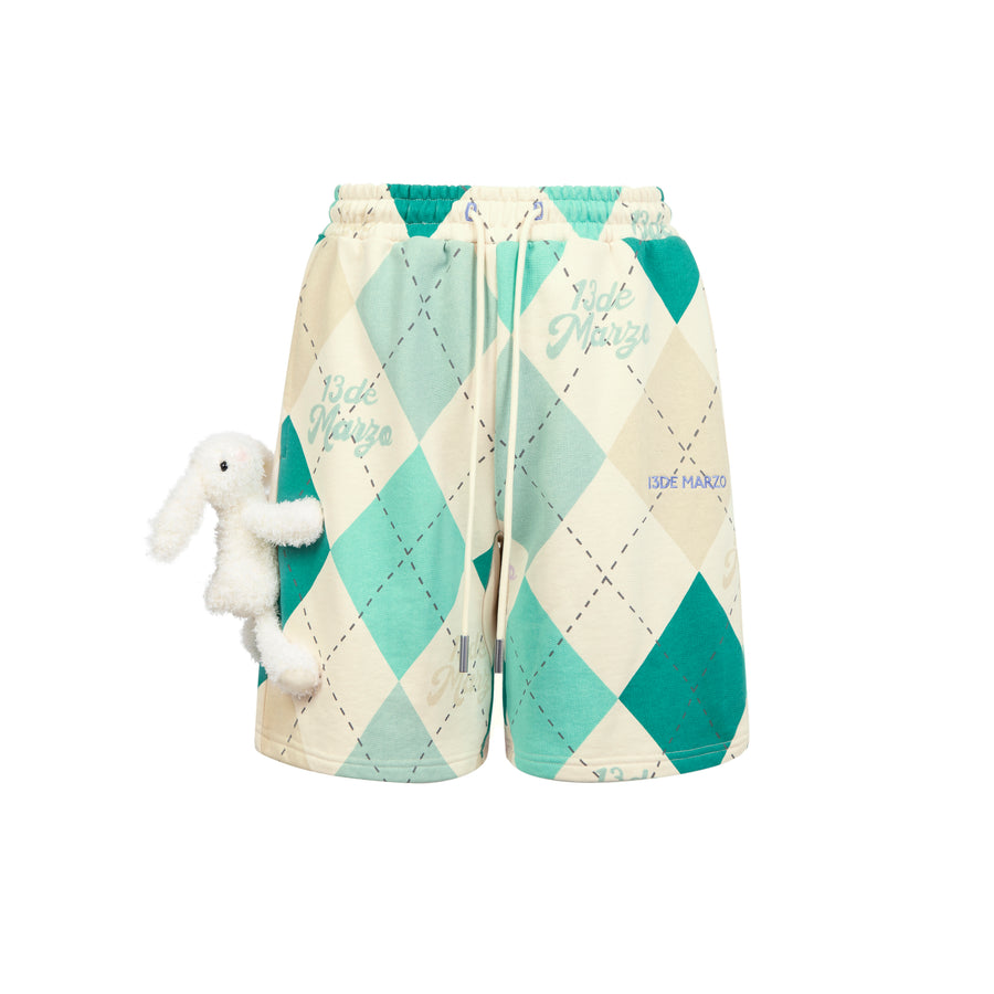 13DE MARZO Bunny Vintage Diamond Pattern Shorts - 13DE MARZO