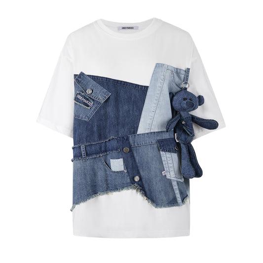 13DE MARZO Bear Denim Multi Pocket T-shirt