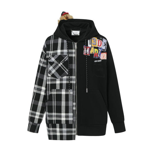 13DE MARZO Clipping Logo Plaid Zip Hoodie