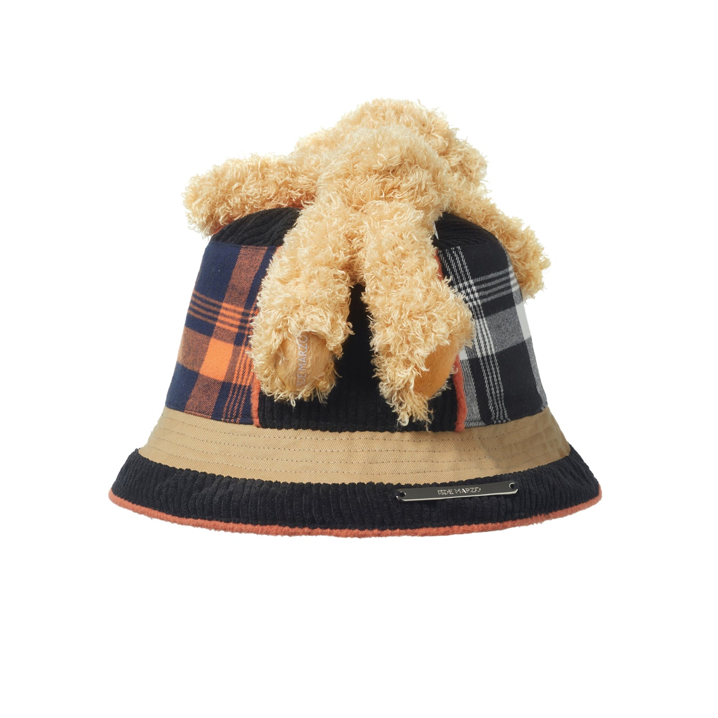 13DE MARZO Bear Inside-out Plaid Bucket Hat